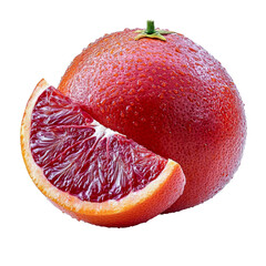 blood orange slice and whole fruit with dew drops