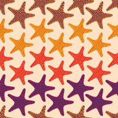 vector seamless hand drawn pattern with patterned starfish