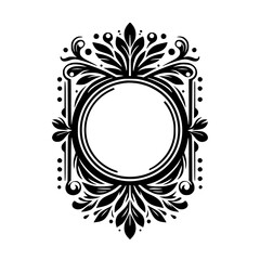 Elegant Symmetrical Black and White Floral Frame Ornament Vector Graphic Element