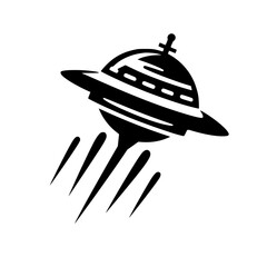 Graphic UFO Icon: Stylized Flying Saucer Silhouette Illustration with Motion Trails