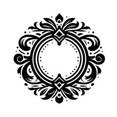 Vintage Black & White Ornate Circular Frame Graphic - Elegant Design Element Template