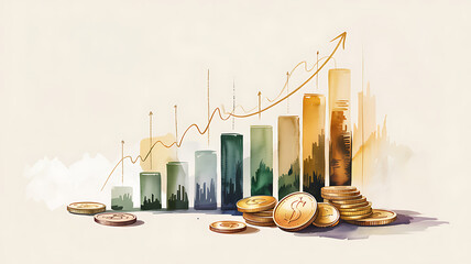 Financial growth represented through colorful watercolor illustration