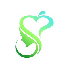 Elegant Feminine Logo with Stylized Woman Silhouette, Heart, and S Shape