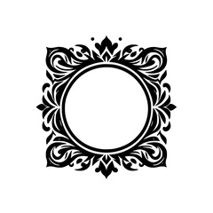 Elegant Vintage Style Round Border with Swirling Organic Patterns in Black and White