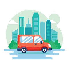 Naklejka premium Whimsical Cargo Red Car Illustrations