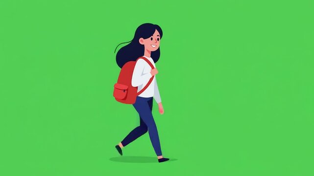 Girl Walking with Backpack: A Lively Illustration