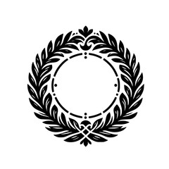 Elegant Black Laurel Wreath Frame. Classic Graphic Design Emblem with Inner Circle Design.