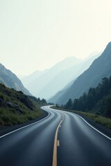 Naklejka premium Serene Winding Road Through Majestic Mountains A Journey of Discovery