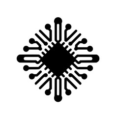 Minimalist Tech Icon: Black Circuit Chip Symbol for AI, Computing, and Digital Concepts