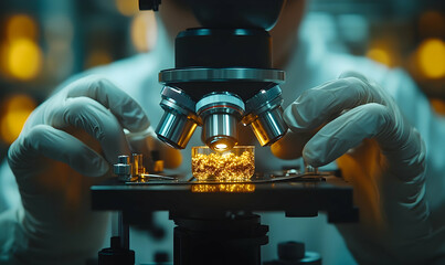 Scientist examines sample under microscope in lab