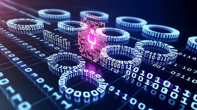 Digital binary code data flow, futuristic technology background