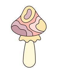 Retro groovy mushroom, isolated cartoon seasonal object. Hand drawn vector illustration in flat style.	
