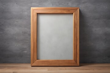 Elegant Wooden Frame on Grey Wall Background