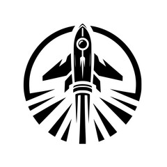 Minimalist Rocket Launch Graphic Icon in Circle, Symbolizing Innovation and Progress