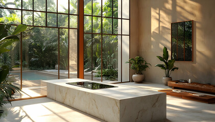 Fototapeta premium Modern kitchen with garden view