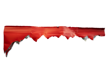 Torn top side of red plastic potato chips bag