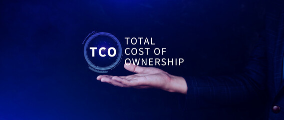 TCO concept. Total Cost of Ownership, purchase price of an asset plus the costs of operation,...