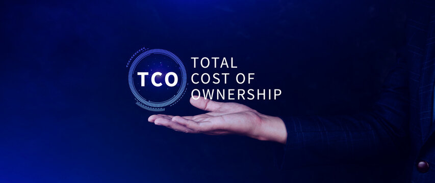 TCO concept. Total Cost of Ownership, purchase price of an asset plus the costs of operation, business concept background