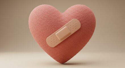 Tactile heart symbol with 3D soft shape and bandage