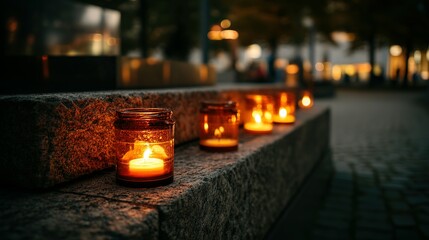 Warm candlelight illuminates outdoor stone steps.