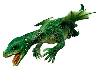 3D Rendering Fairy Tale Dragon on White