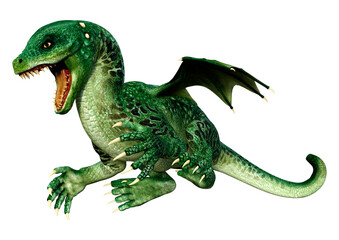 3D Rendering Fairy Tale Dragon on White