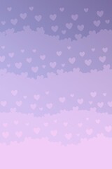 Cute pastel background with pink heart pattern and soft cloud layers in purple gradient. Perfect for romantic, Valentine, or kawaii-themed design. Seamless and aesthetic wallpaper style.