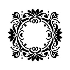 Elegant Black Floral Silhouette Square Frame - Classic Decorative Ornament Element