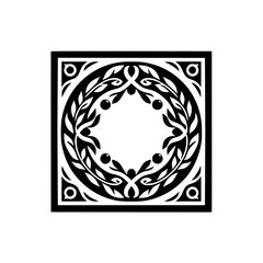 Classic Ornate Black and White Floral Square Tile Motif - Decorative Graphic Design
