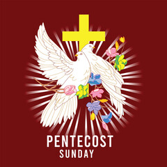 Holy Spirit Dove Descending with Pentecost Flames