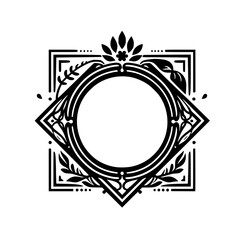 Elegant Black & White Ornate Circular Frame with Geometric and Floral Elements