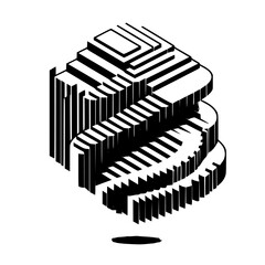 Naklejka premium Conceptual Black and White Abstract Geometric Structure with Steps - Vector Illustration for Design