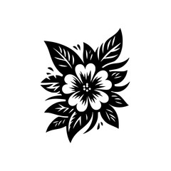 Black and White Floral Design: Minimalist Bloom for Decorative Elements
