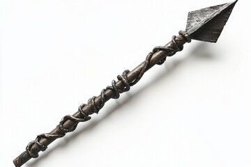 Unique handcrafted spear with intricate design and detailed craftsmanship displayed on a neutral background