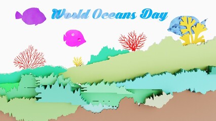 3D World Oceans Day artwork with clean ocean typography and environmental theme. Perfect for posters, cards, social posts, and campaigns promoting ocean protection and awareness.

