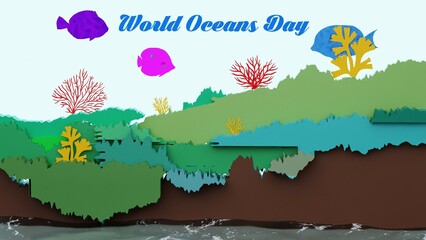 3D World Oceans Day artwork with clean ocean typography and environmental theme. Perfect for posters, cards, social posts, and campaigns promoting ocean protection and awareness.

