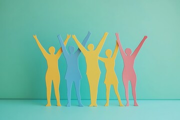 Fototapeta premium Pastel People Raising Hands Celebrating Success