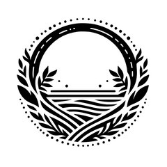 Obraz premium Minimalist Nature Logo: Circular Emblem with Leaves & Lines