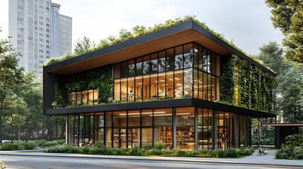 Fototapeta premium Modern sustainable building with green wall