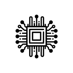 Minimalist CPU Chip Icon, Tech Illustration, Black & White