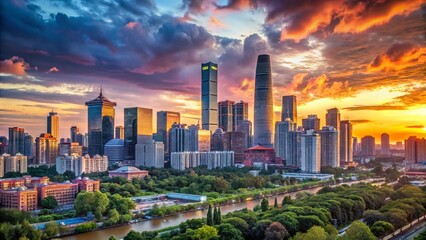 Obraz premium Panoramic Beijing Skyline: Modern Cityscape at Dusk