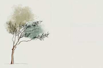 Obraz premium Elegant line art tree with watercolor wash background, concept for nature themed branding, invitation design, and botanical illustration