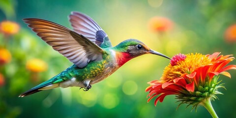 Obraz premium Panoramic Hummingbird Nectar Feeding on Vibrant Flower