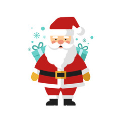 Flat vector illustration of Santa Claus with festive colors and clean geometric lines on white background