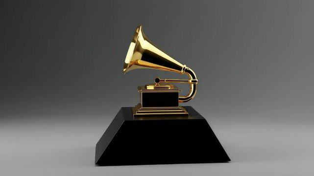 Golden Grammy Award on Black Base - A close-up shot of a prestigious golden Grammy Award statuette