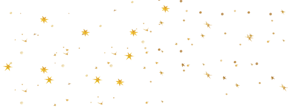 Golden stars and confetti scattered on a black background creating a festive atmosphere for celebration png on transparent background