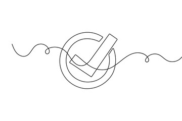 Check mark one line Drawing minimalist outline vector illustration
