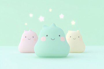 Pastel colored figures with happy expressions