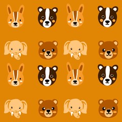 Obraz premium Cute animal faces on a bright background.