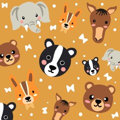 Cute animal faces on a bright background.